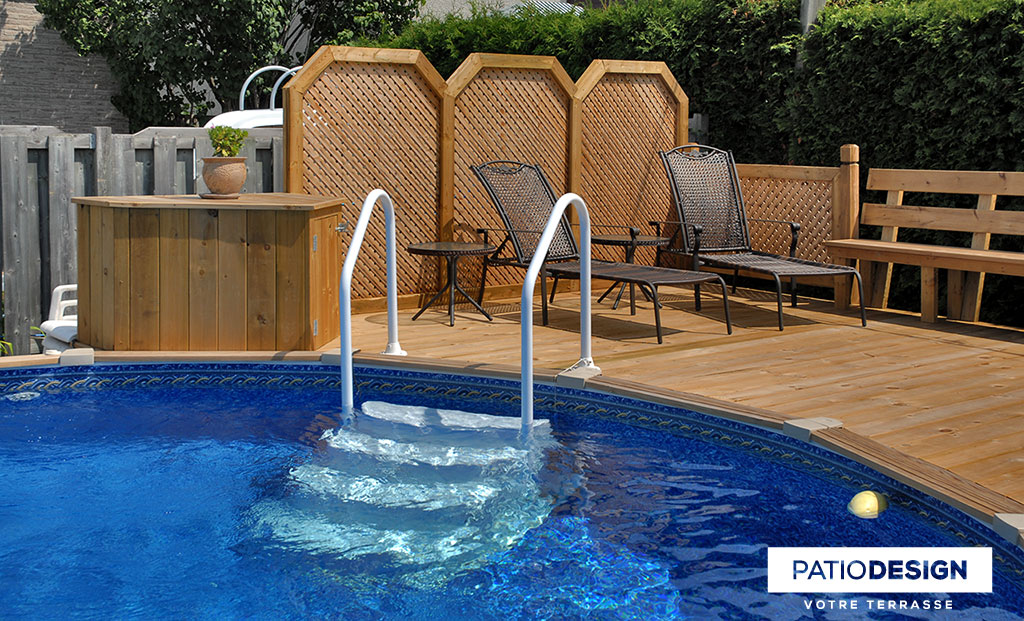 Patio with above-ground pool by Patio Design inc.