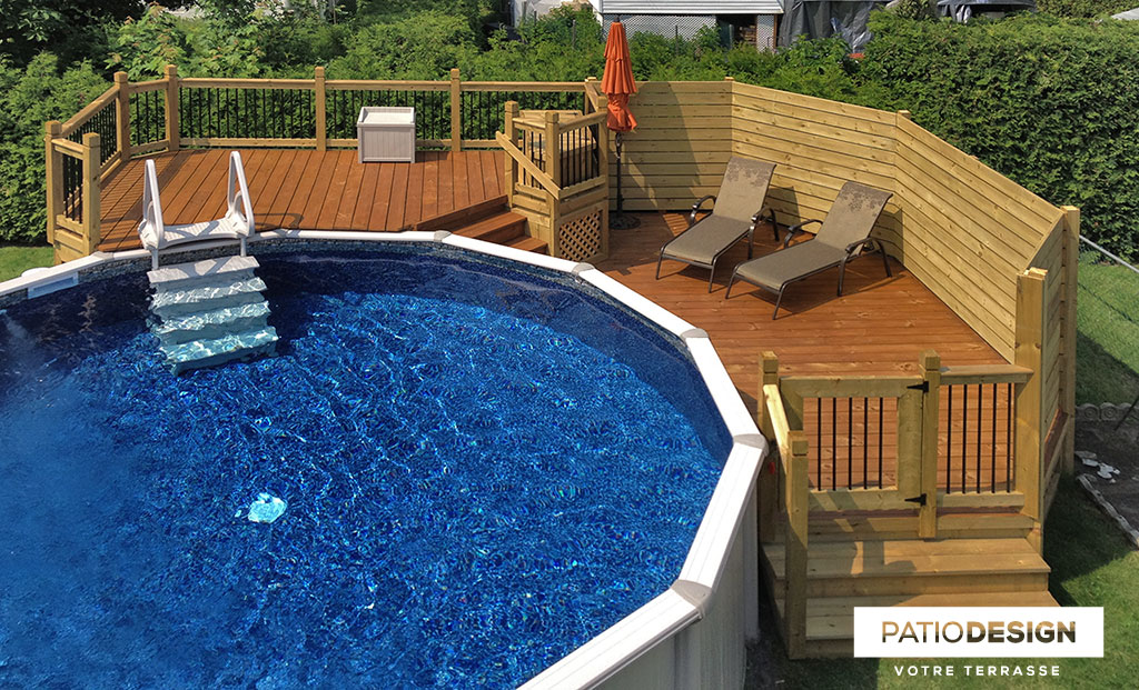 Patio around above ground pool by Patio Design inc.